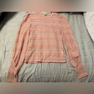 Free People Blush Textured Crew Neck Top
